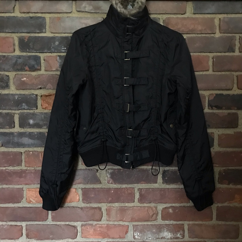 PRADA buckle detailed jacket fur collar pockets -M